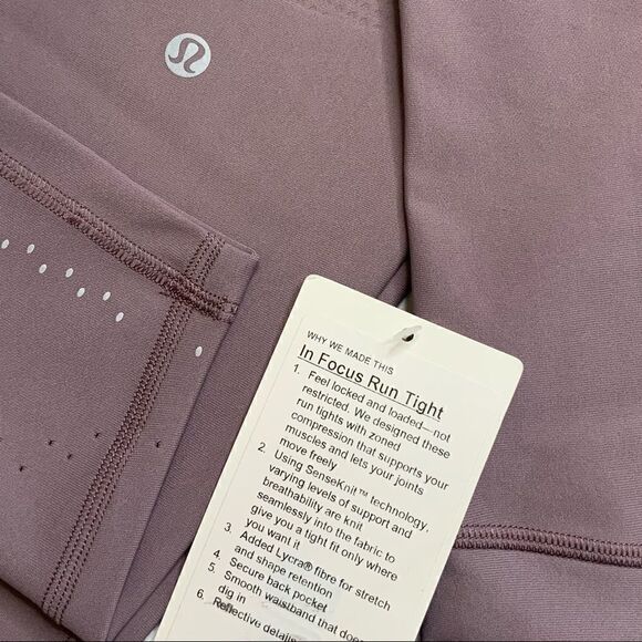 LULULEMON IN FOCUS RUN HIGH-RISE TIGHT FROSTED MULBERRY SIZE 10 LEGGINGS NWT NEW - Picture 11 of 11
